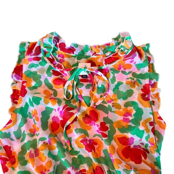 Cabi Painterly Watercolor Floral Whimsical Ruffle Midi Dress S - Picture 3 of 5